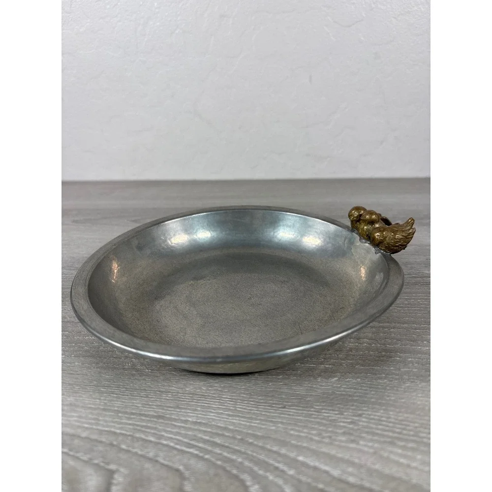 Old Newbury Crafters Pewter Bird Dish Trio Songbirds Catchall Bowl Silver Gold